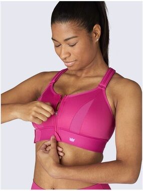 SheFit Ultimate High Impact Front Zipper Pink Sports Bra Size 3 Luxe